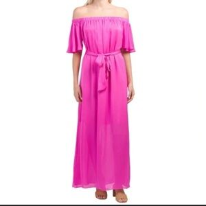 Trina Turk Fuchsia Off-Shoulder Maxi dress